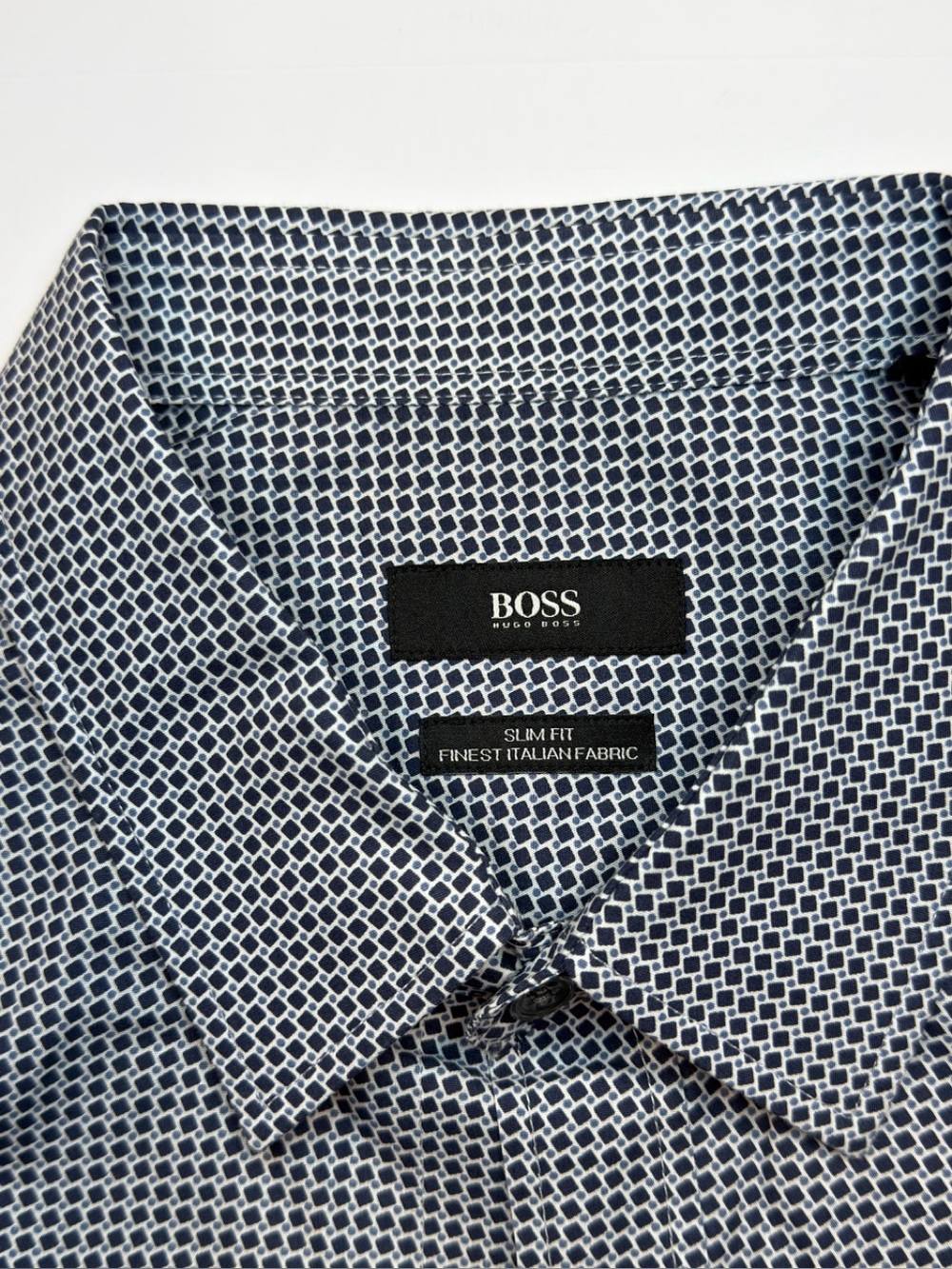BOSS Hugo Boss Men’s Large L Long Sleeve Button Up Shirt Blue Gray Geometric